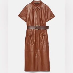 NWOT Faux Leather Button Down Midi Dress Without Belt